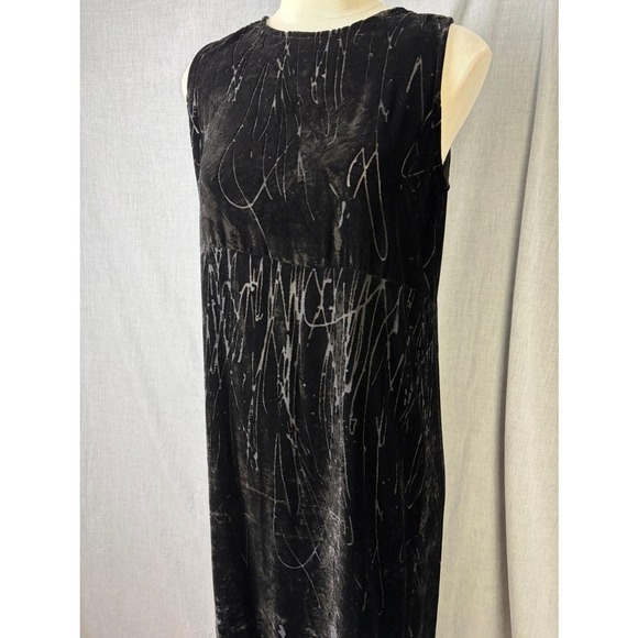 Vintage Citron Santa Monica Silk Velvet Maxi Dress Black Abstract Devoré USA M